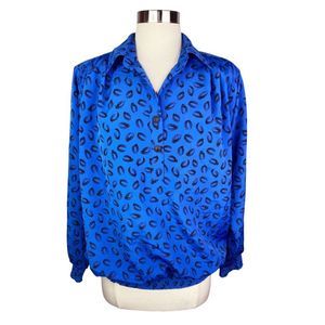 Vintage Ancora Black & Blue Leopard Print Blouse - Size 12
